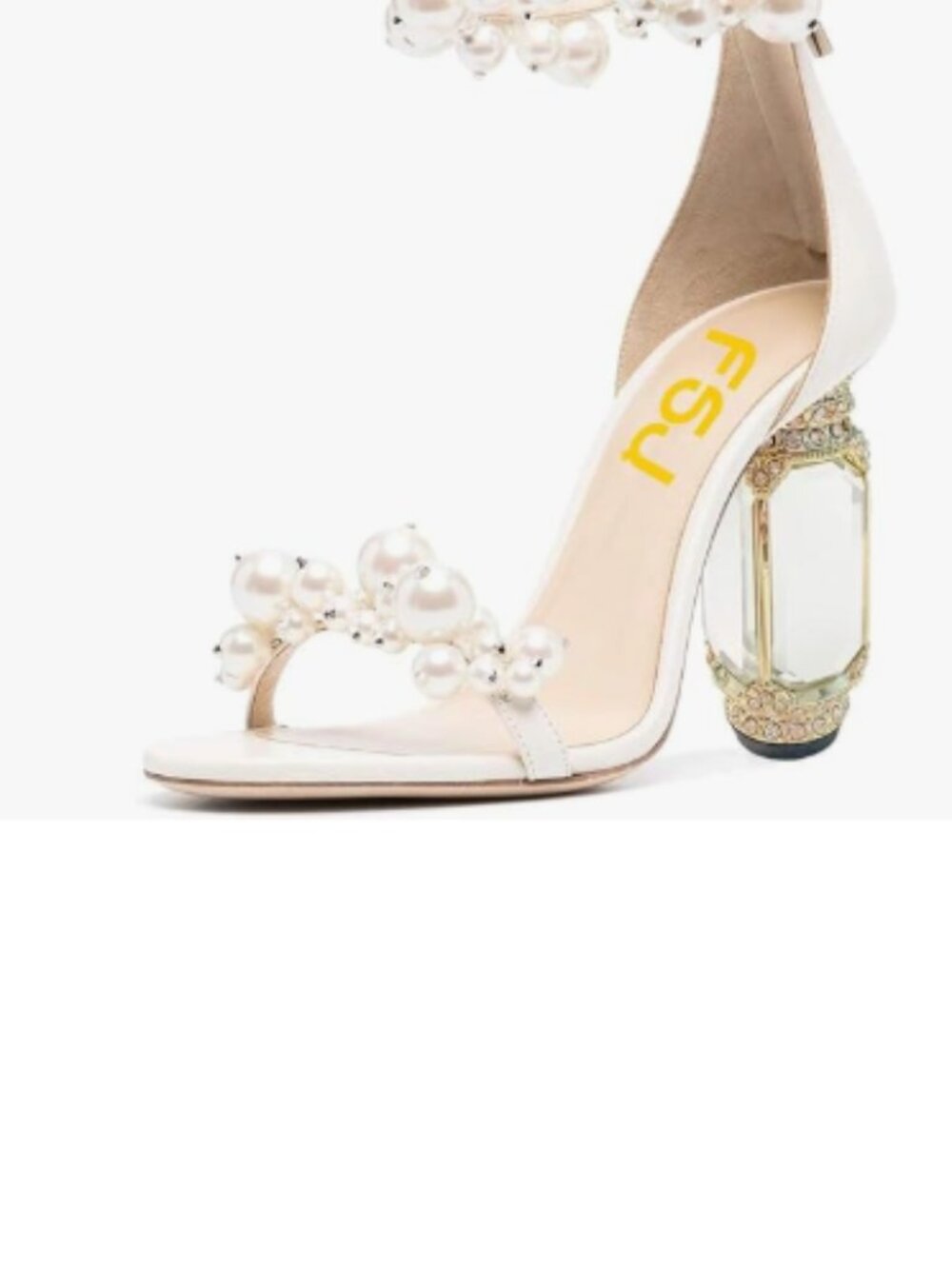FSJ Ivory Open Toe Stylish Sandals Ankle Strap Crystal High Heels Wedding Pa